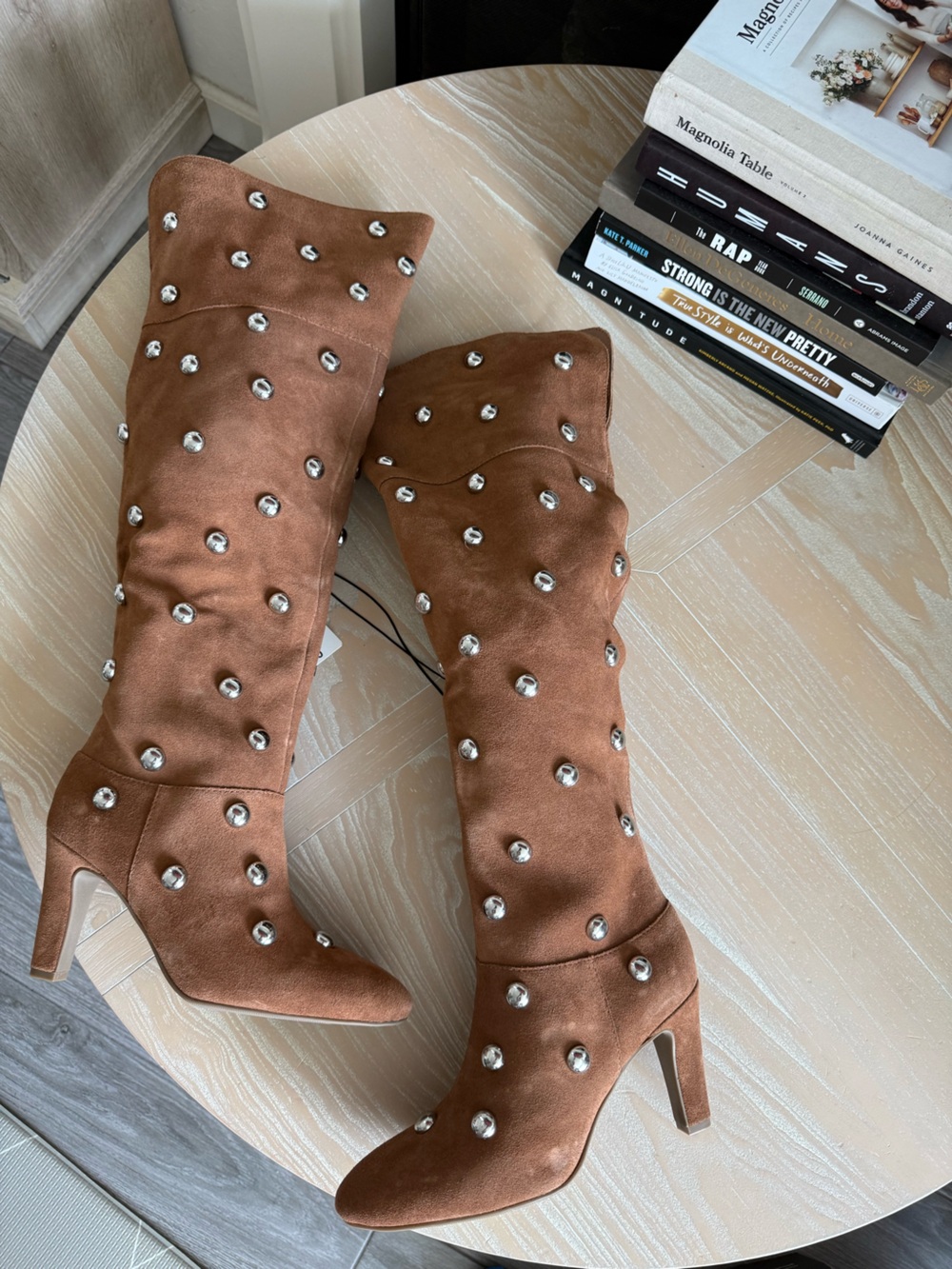 Genuine Suede Over-the-Knee Tan Studded Boots•NWT,Fall boots,Maximalist Western
